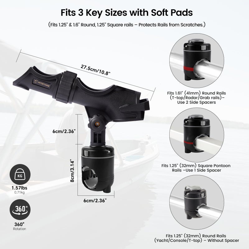 Hitorhike Fishing Rod Holder Universal Fit Kit with Mount Allows for 360-degree Adjustment Kayak Fishing Boat Powerlock Rod Holder (Fishing Rod Holder x2+Round□ Rail Mount x2) - Image 1